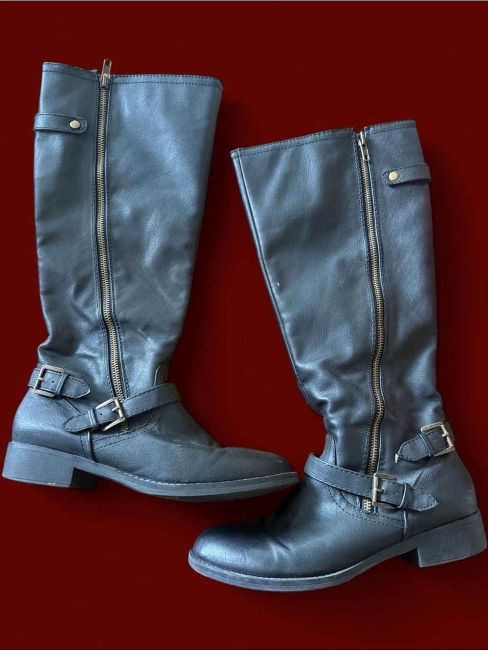 Brash Women's Tall Black Leather Zip Riding Boots